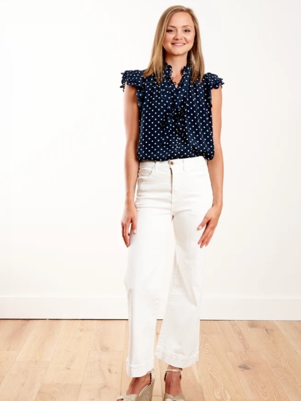 Zimmermann Silk Scallop Blousr Navy Dot Size 1/ US 6 / small